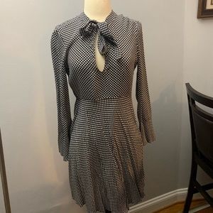 Zara black and white polka dot dress w neck tie